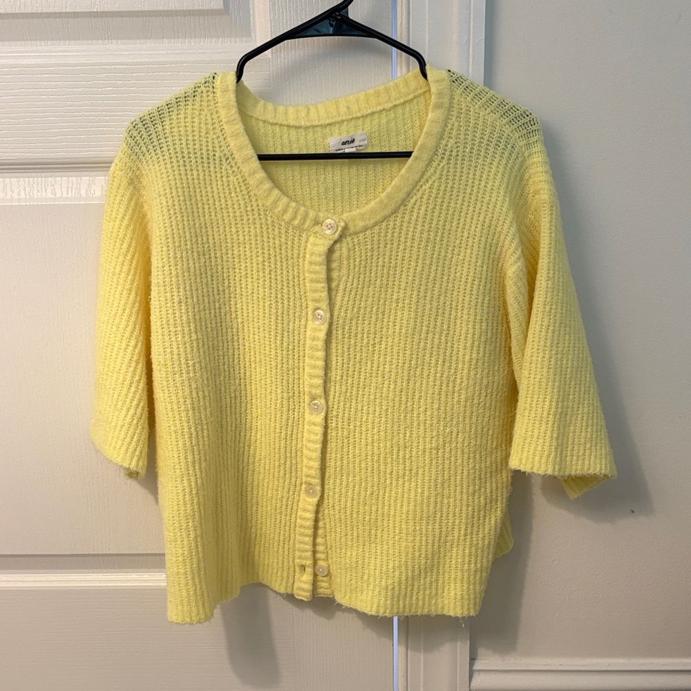 aerie Pale Yellow Knit Cardigan - Short Sleeve